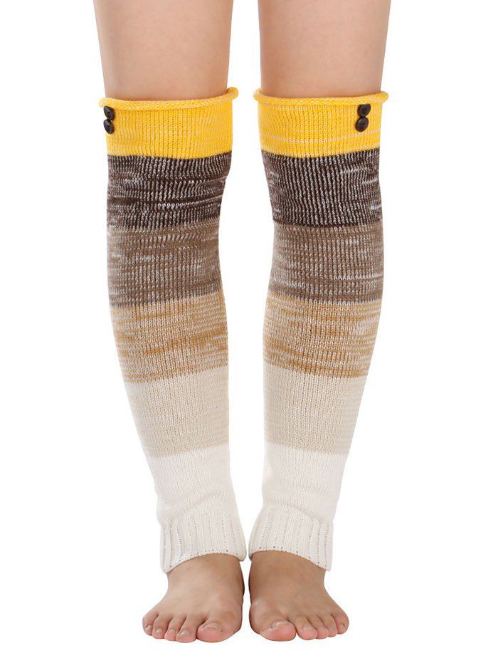 

Warm Buttons Color Block Striped Knit Leg Warmers, Yellow