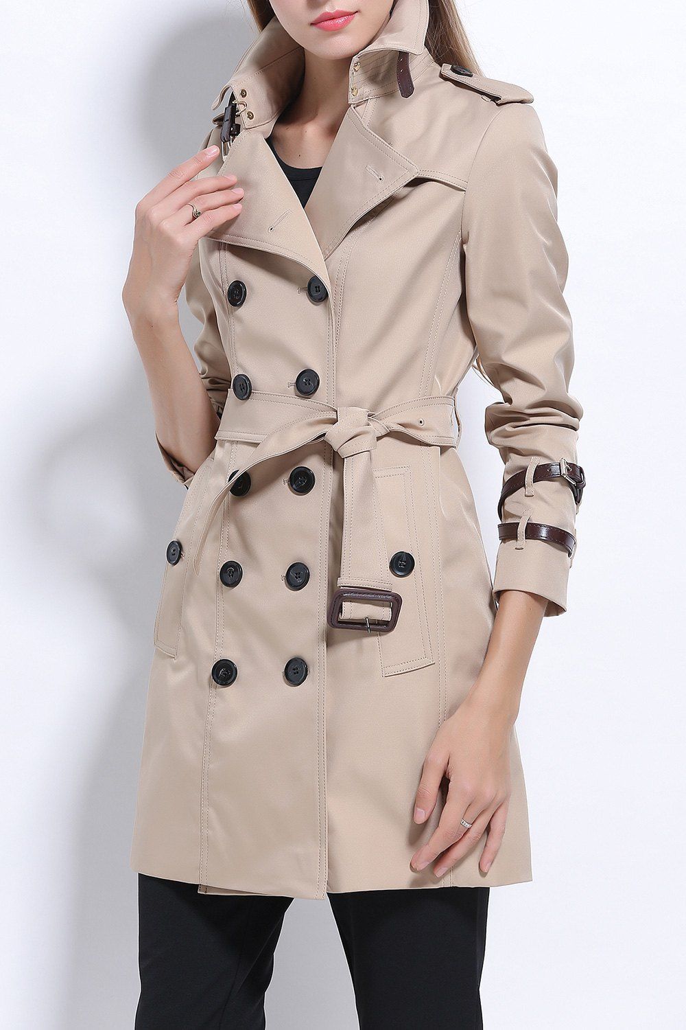 [72 OFF] Double Breasted Cotton Trench Coat Rosegal