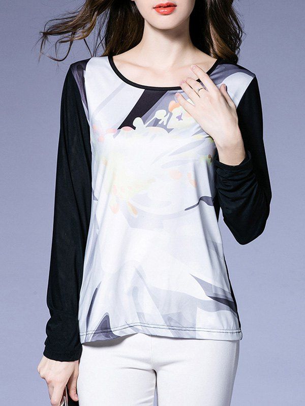 [45 OFF] Floral Long Sleeve TShirt Rosegal