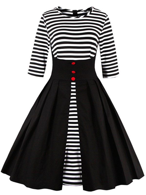 

Midi Striped Formal Skater Cocktail Dress, Black