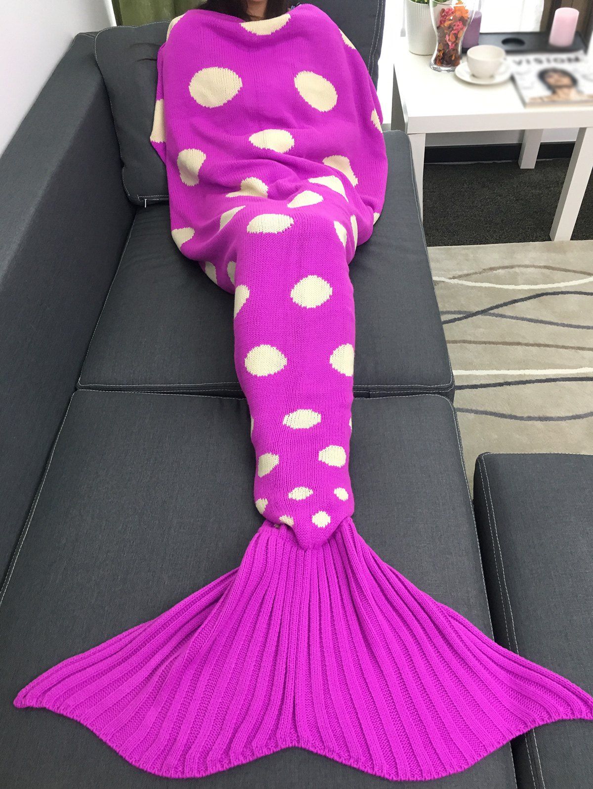 Trendy Comfortable Polka Dot Knitted Sleeping Bag Mermaid Tail Blanket  