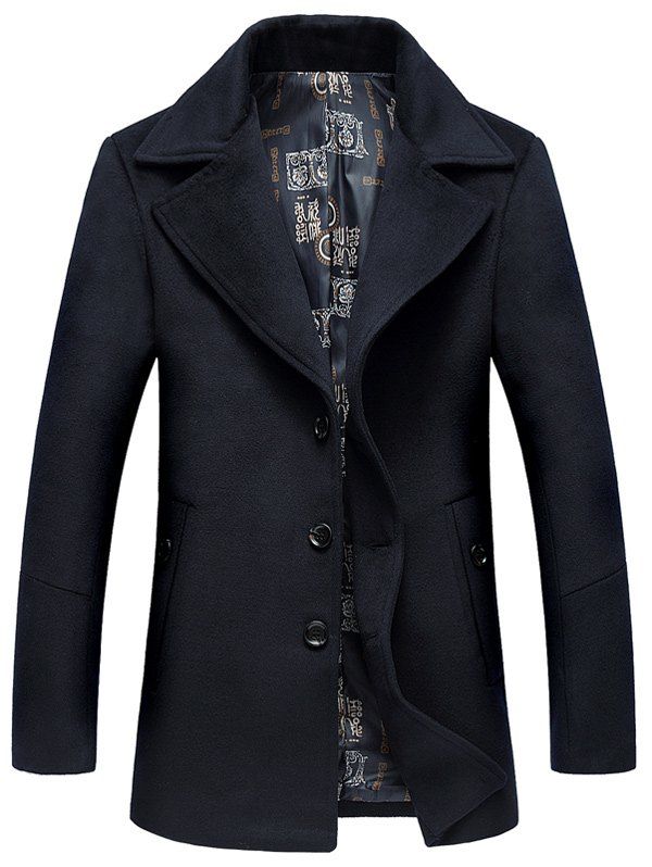 [61% OFF] Lapel Collar Single Breasted Wool Blend Coat | Rosegal