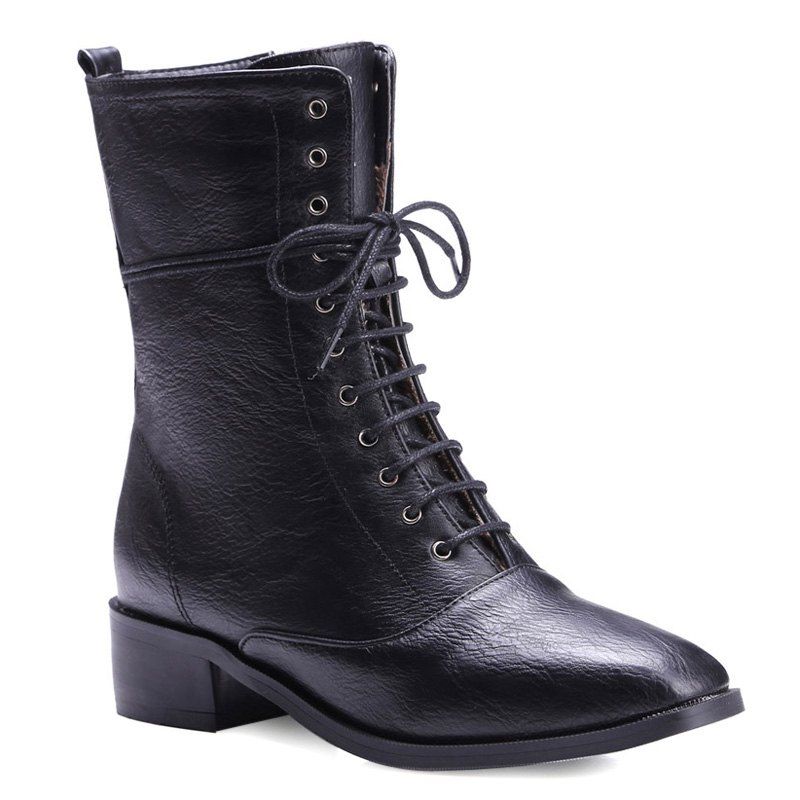 [42 OFF] LaceUp Eyelet PU Leather Combat Boots Rosegal