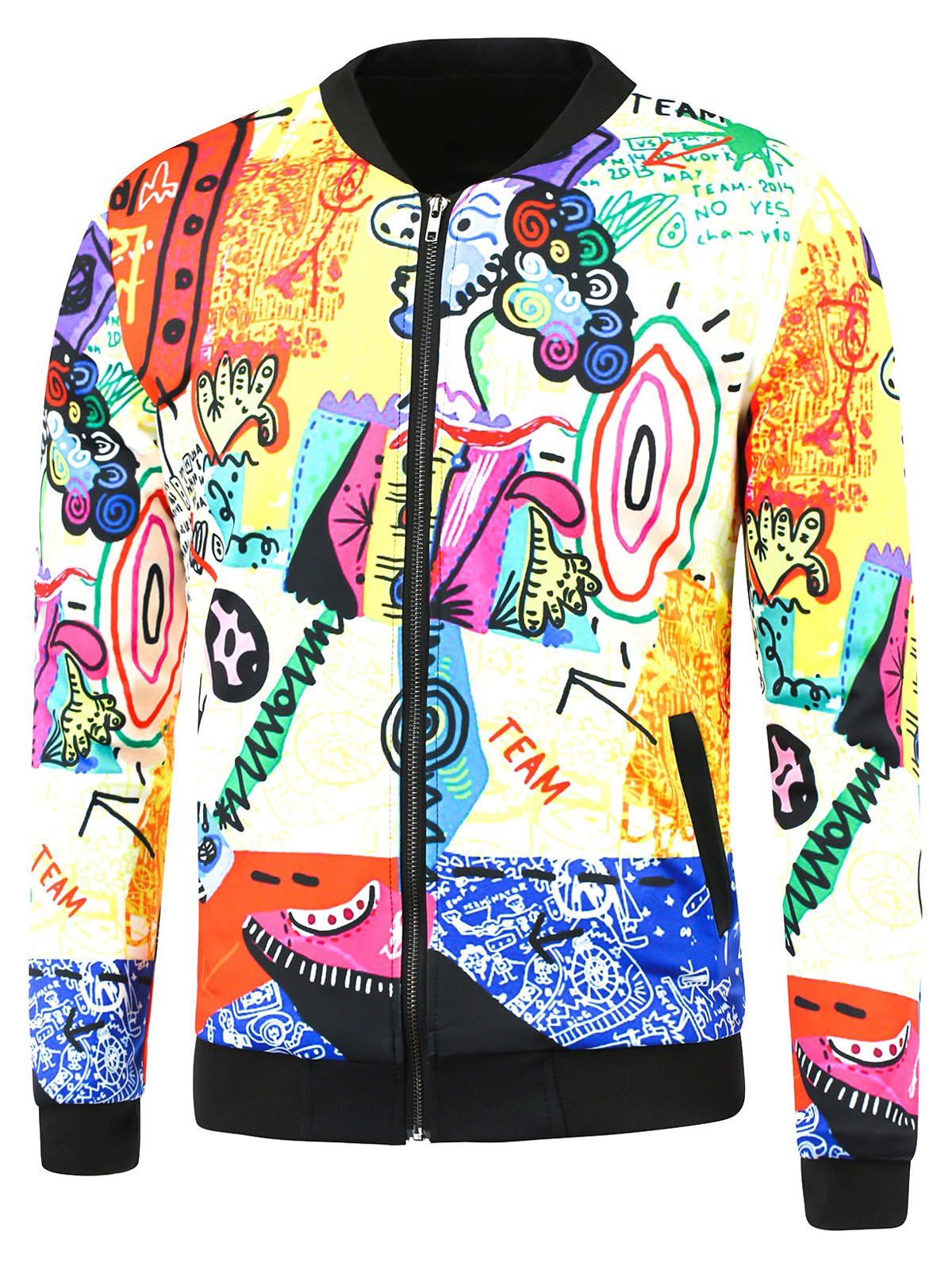 

Cartoon Printing Side Pocket Zip Up Jacket, Colormix