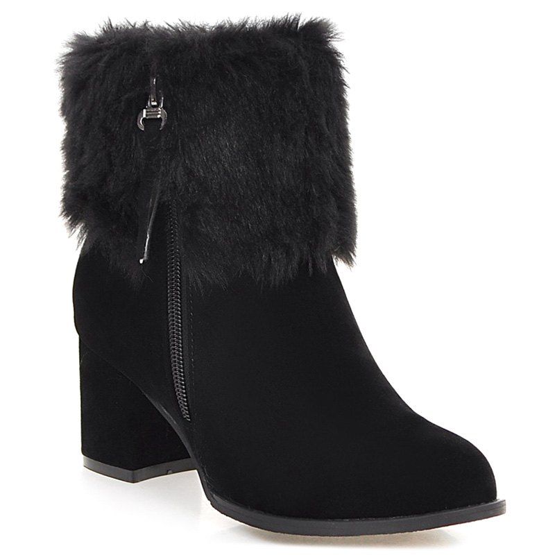 [27% OFF] Double Zips Furry Chunky Heel Boots | Rosegal