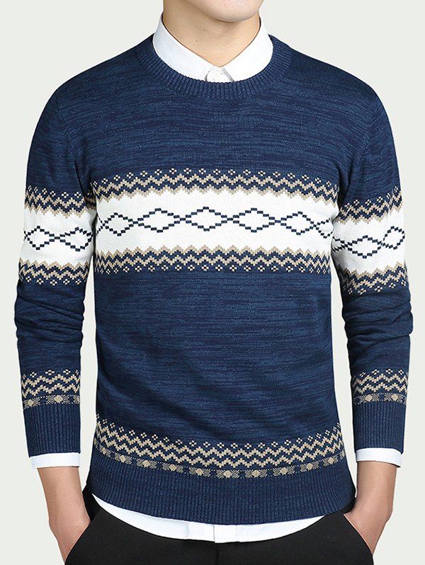 [42% OFF] Geometric Pattern Round Neck Long Sleeve Sweater | Rosegal