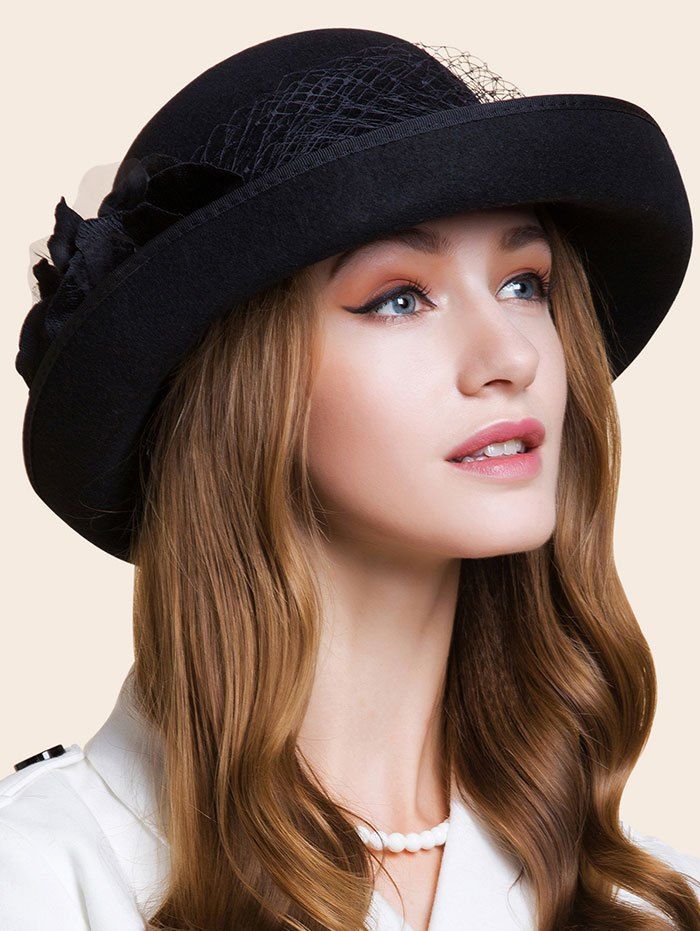 [12% OFF] Double Floral Embellished Flanging Bowler Hat ...