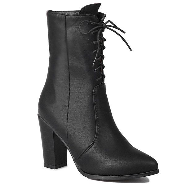 [53% OFF] Zip Tie Up PU Leather Short Boots | Rosegal