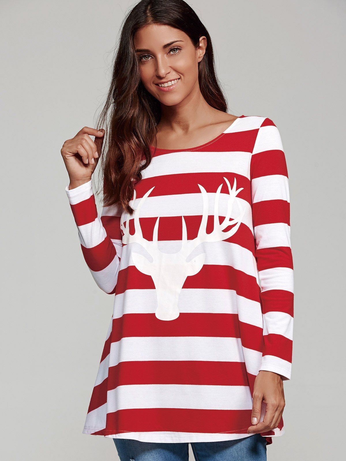 

Elk Head and Striped T-Shirt, Red with white