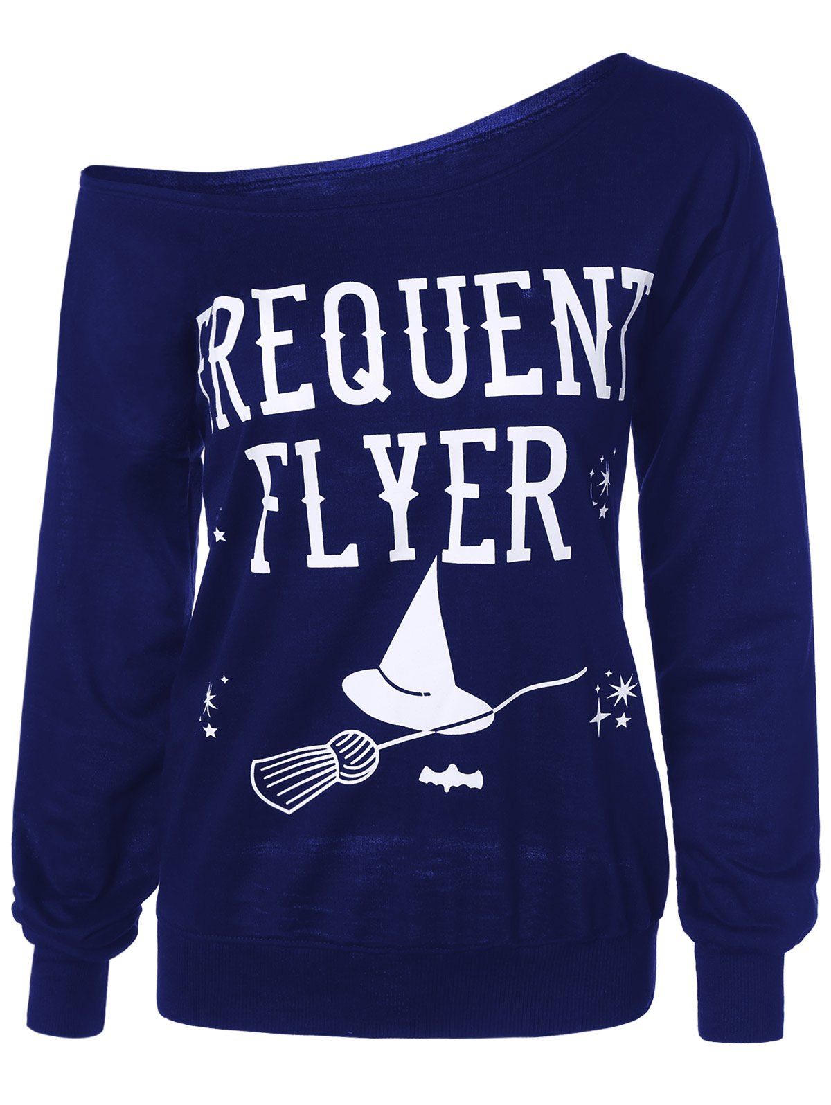 

Letter Skew Neck Sweatshirt, Blue