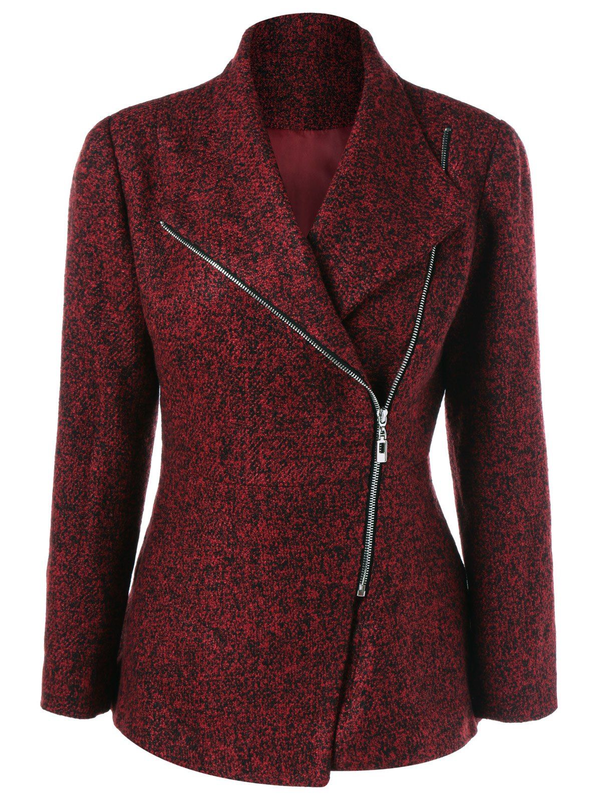 

Inclined Zipper Marled Jacket, Dark red