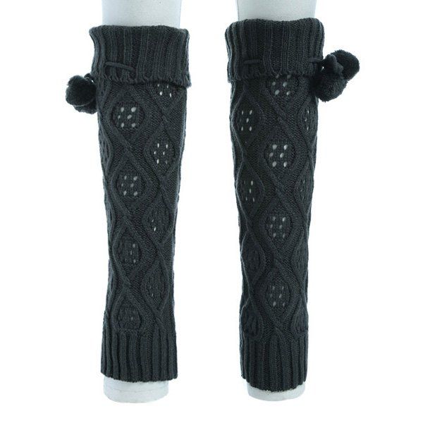 

Flanging Small Ball Infinity Knitted Leg Warmers, Deep gray