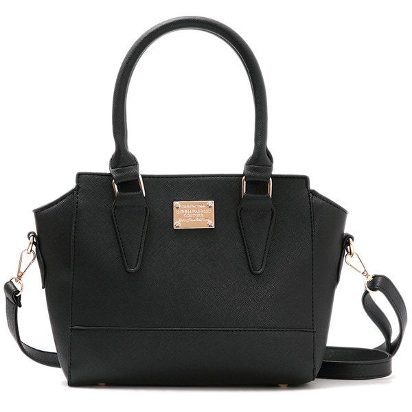 

Metallic Zip PU Leather Tote Bag, Black