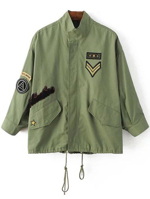 Fashion Patched Drawstring Military Jacket  