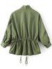 Patched Drawstring Military Jacket -  