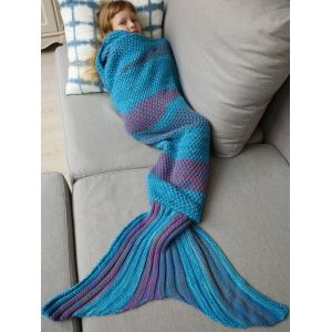 

Winter Thicken Lengthen Color Block Sleeping Bag Wrap Kids Mermaid Blanket, Blue / purple