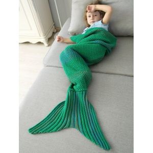 

Winter Thicken Lengthen Color Block Sleeping Bag Wrap Kids Mermaid Blanket, Green