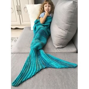 

Winter Thicken Lengthen Color Block Sleeping Bag Wrap Kids Mermaid Blanket, Turquoise