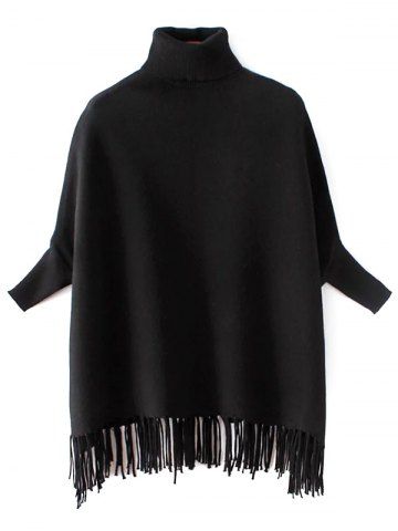 Black One Size Turtleneck Batwing Sweater | RoseGal.com