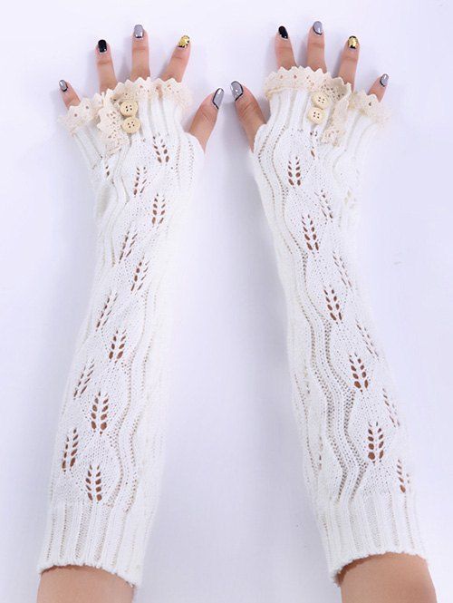 

Christmas Winter Lace Buttons Hollow Out Crochet Knit Arm Warmers, White