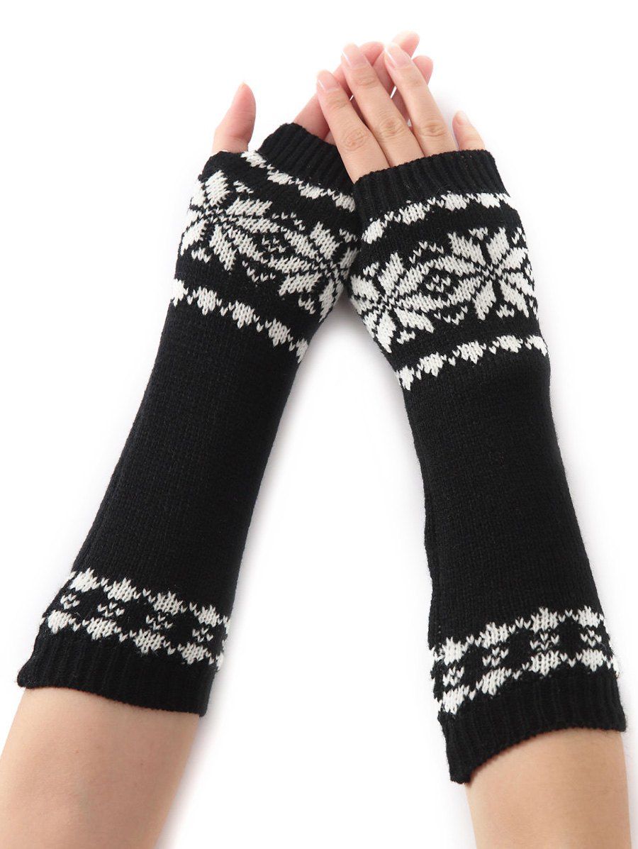 

Winter Warm Christmas Snow Floral Crochet Knit Arm Warmers, Black
