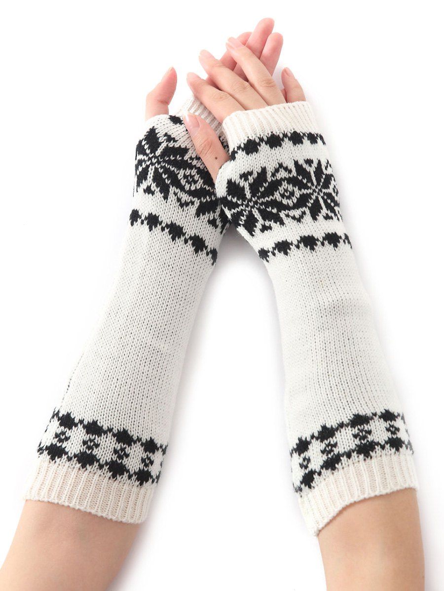 

Winter Warm Christmas Snow Floral Crochet Knit Arm Warmers, White