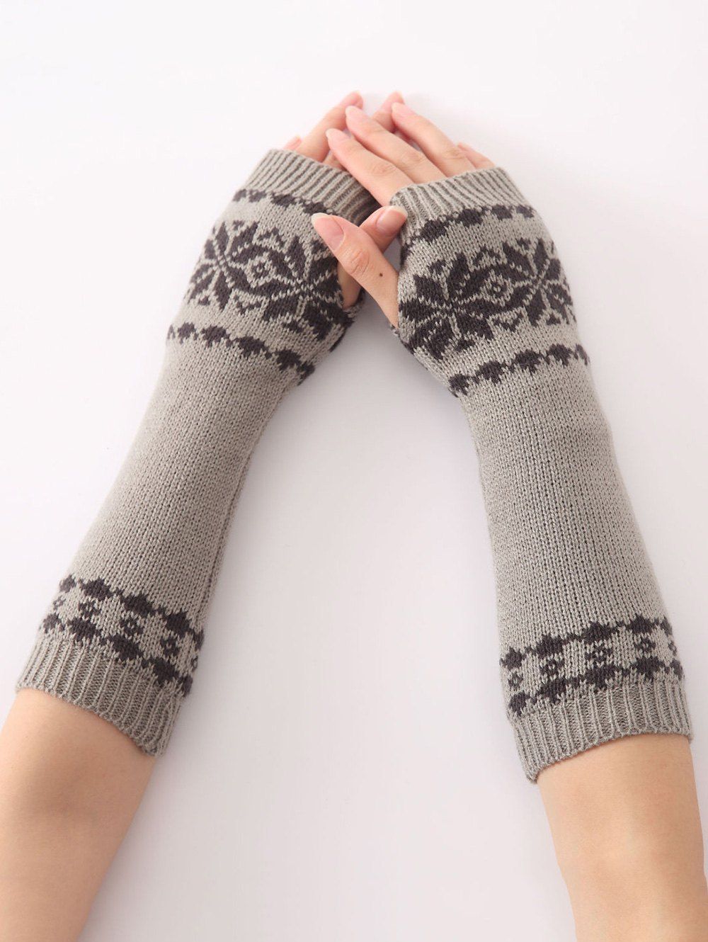 

Winter Warm Christmas Snow Floral Crochet Knit Arm Warmers, Light gray