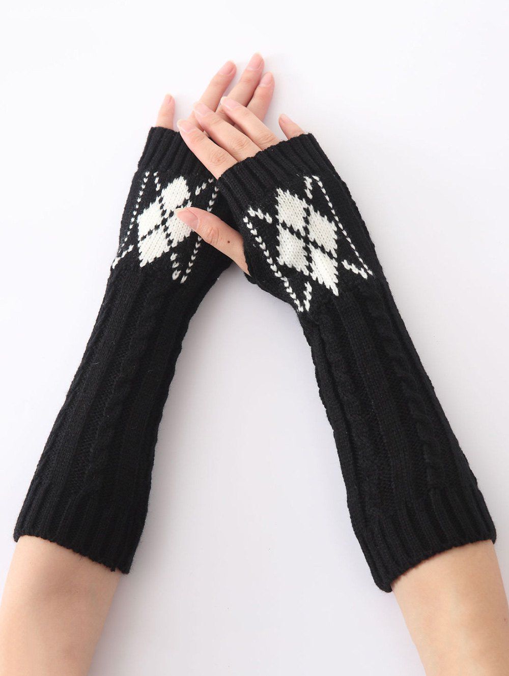 

Hemp Decorative Pattern Diamond Christmas Crochet Knit Arm Warmers, Black