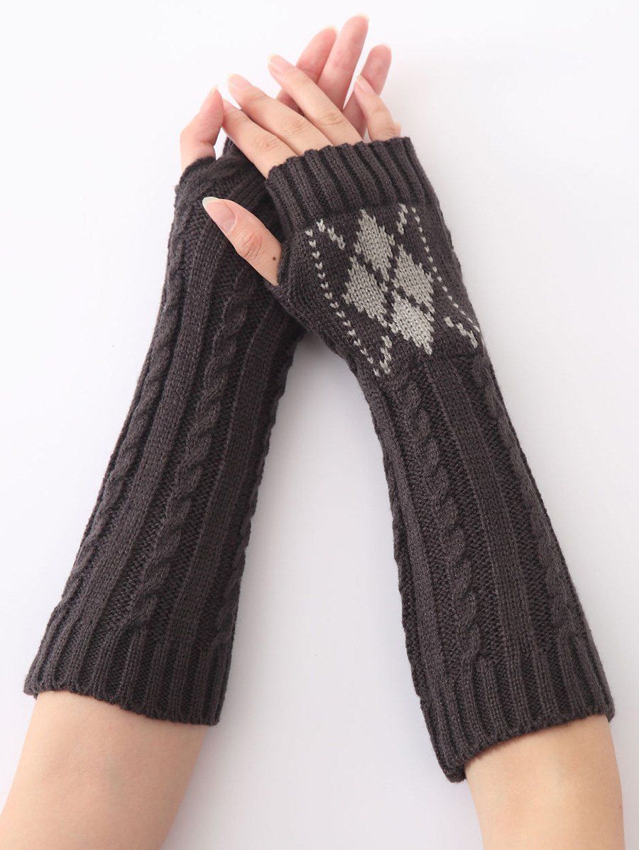 

Hemp Decorative Pattern Diamond Christmas Crochet Knit Arm Warmers, Deep gray