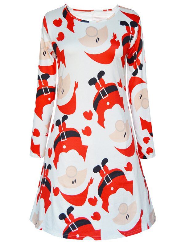 

Long Sleeves Christmas Santa Dress, White