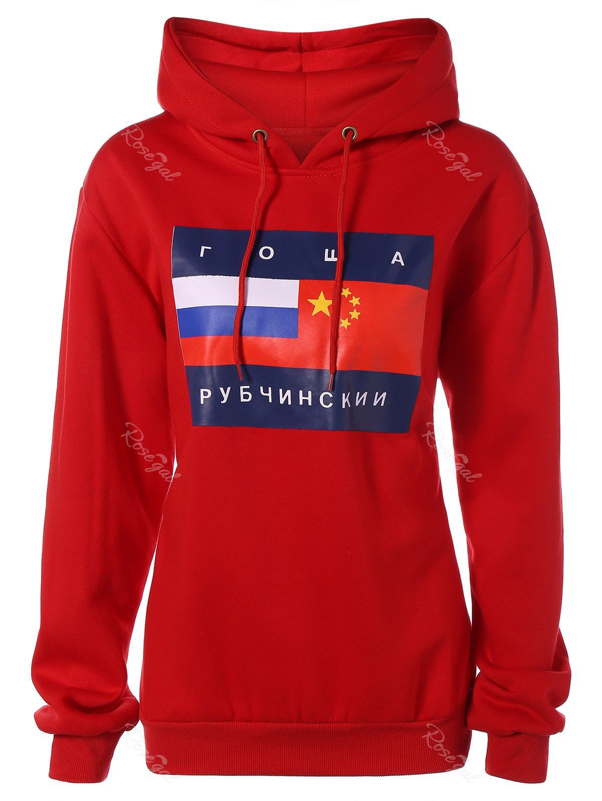 

Flag Print Plus Size Hoodie, Red
