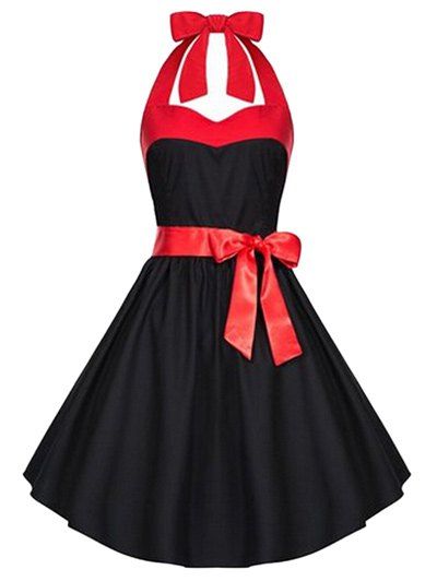 

Retro Criss-Cross Halter Swing A Line Dress, Black