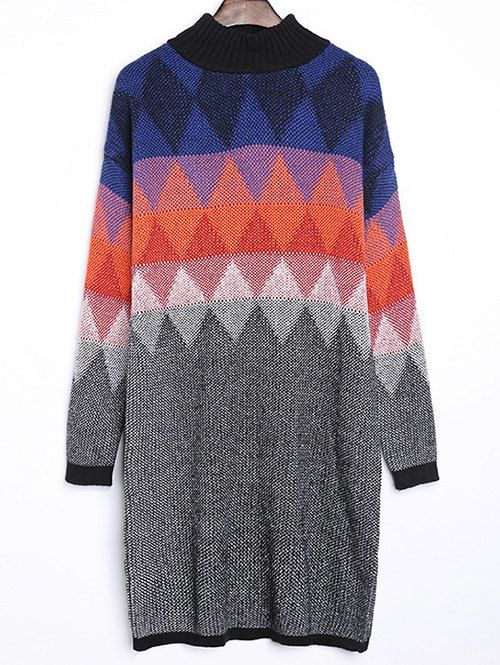 

Argyle Jacquard Loose-Fitting Sweater Dress, Colormix