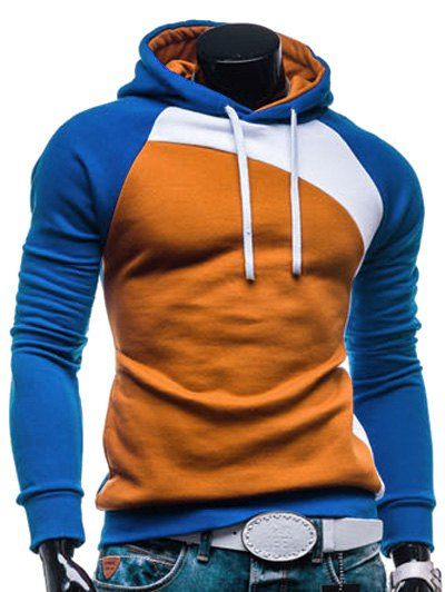 

IZZUMI Paneled Raglan Sleeve Drawstring Hoodie, Blue