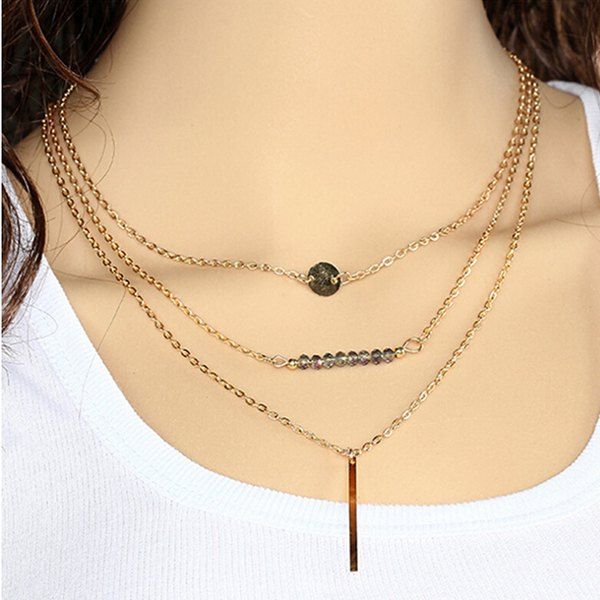 2019 gold silver color chain with geometric chain necklace