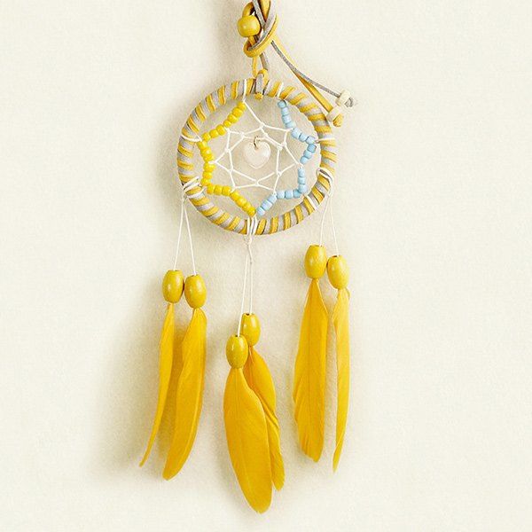 

Hot Selling Circular Net With Feathers Loving Heart Dreamcatcher Wall Hanging Decor, Blue and yellow