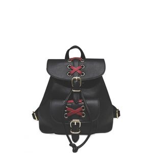 Criss-Cross Eyelet Buckles PU Leather Backpack