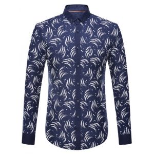 

Circinate Print Long Sleeve Button-Down Shirt, Cadetblue