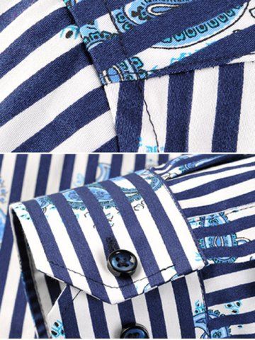 

Vertical Stripe and Paisley Print Long Sleeve Button-Down Shirt, Blue