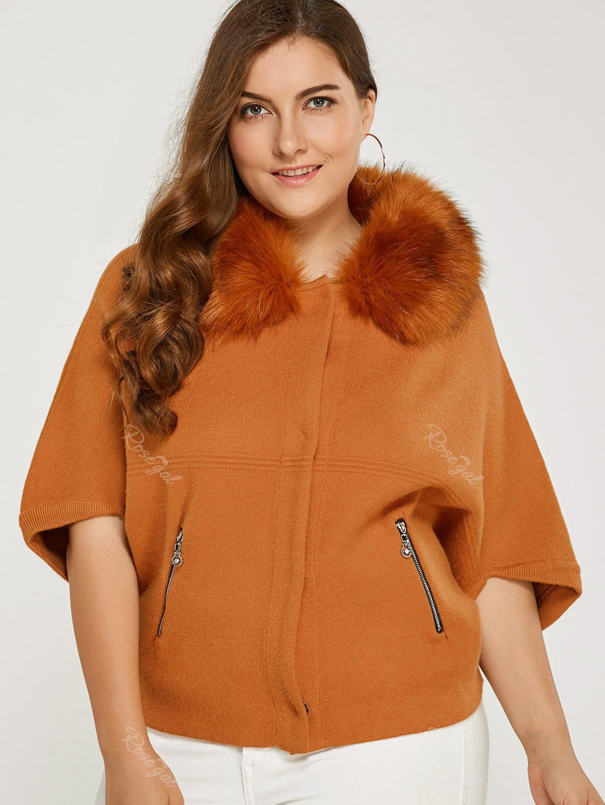 [27 OFF] Casual Detachable Faux Fur Collar Short Coat Rosegal