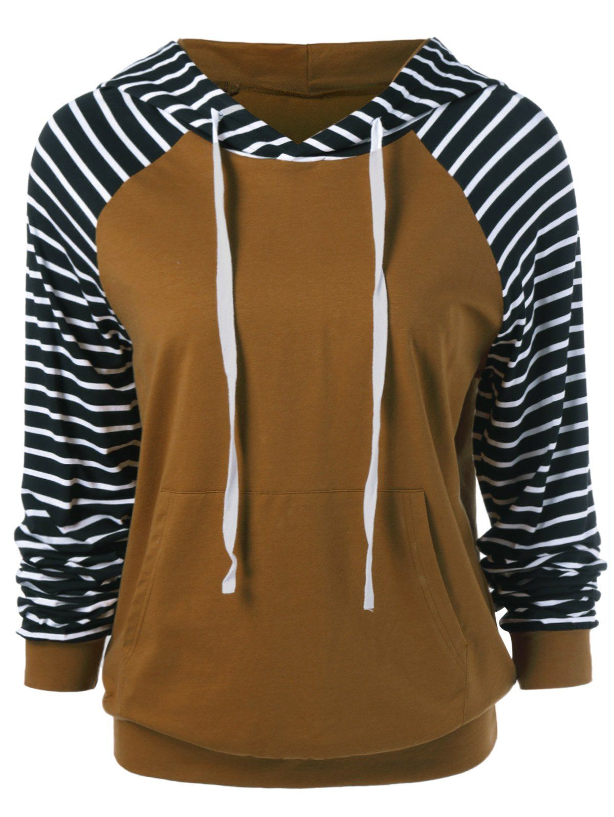 

Striped Trim Drawstring Hoodie, Stripe