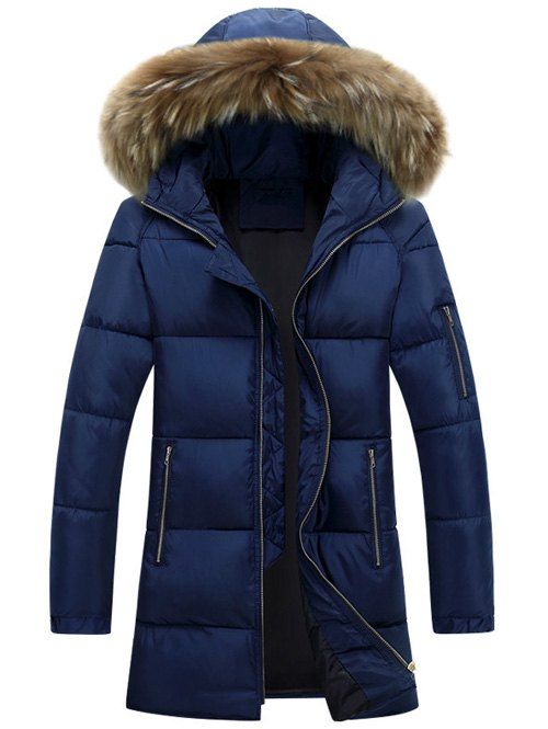 

Furry Hood Longline Zip Up Padded Coat, Blue