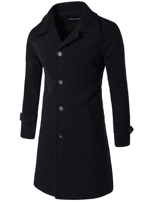 

Single Breasted Wool Blend Wind Coat, Black