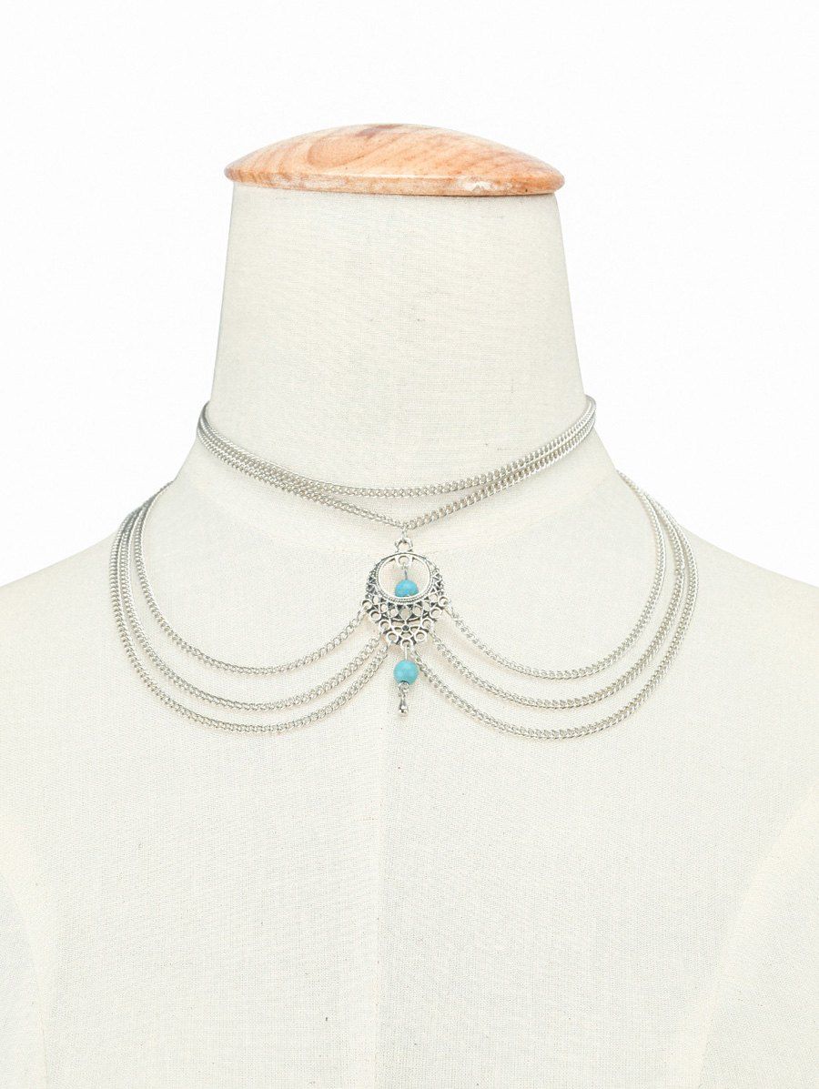 

Bohemian Faux Turquoise Beads Necklace, Silver