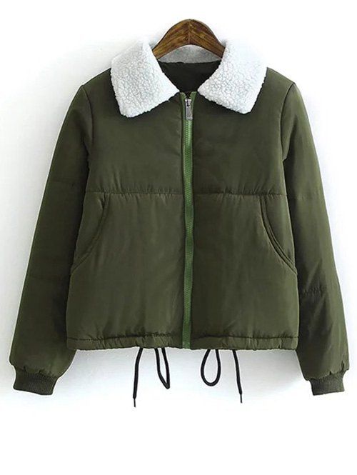 

Borg Collar Quilted Winter Jacket, Army green