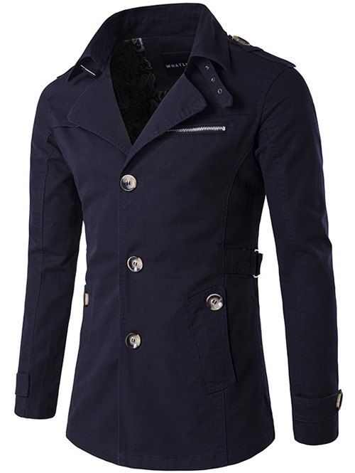 

Single Breasted Zipper Pocket Epaulet Coat, Purplish blue
