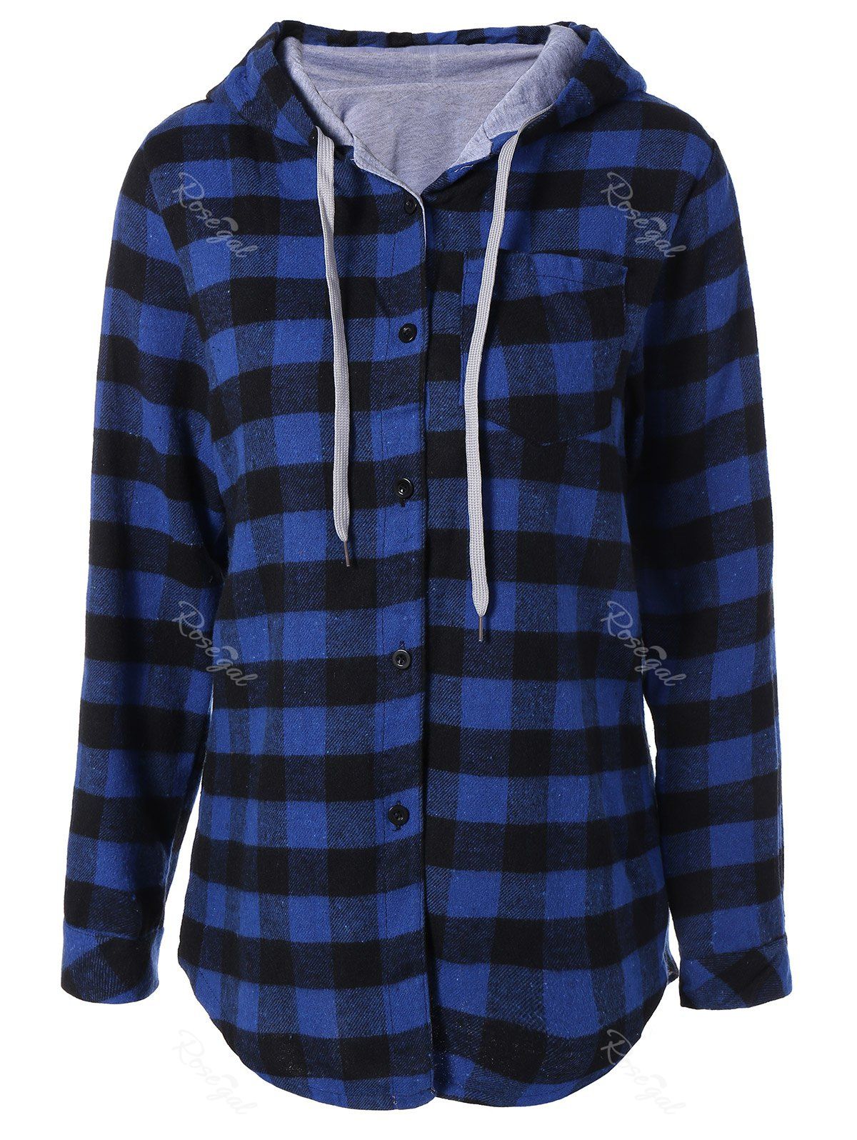 [58% OFF] Plaid Pocket Design Buttoned Hoodie | Rosegal