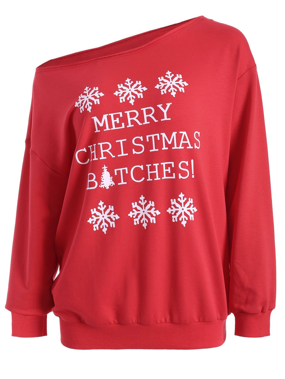 

Casual Skew Neck Christmas Pullover Sweatshirt, Red