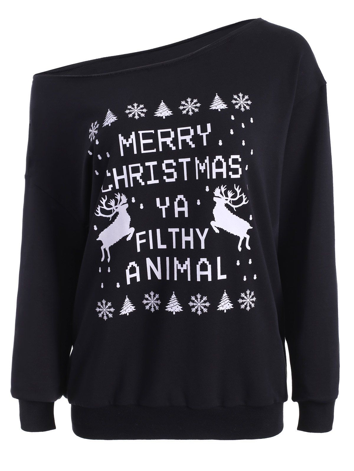 

Skew Neck Christmas Pullover Sweatshirt, Black
