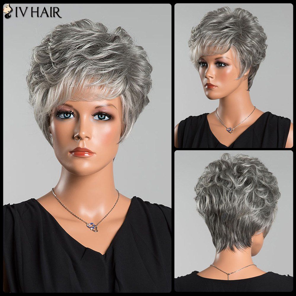 Off Siv Short Layered Colormix Side Bang Curly Human Hair Wig Rosegal